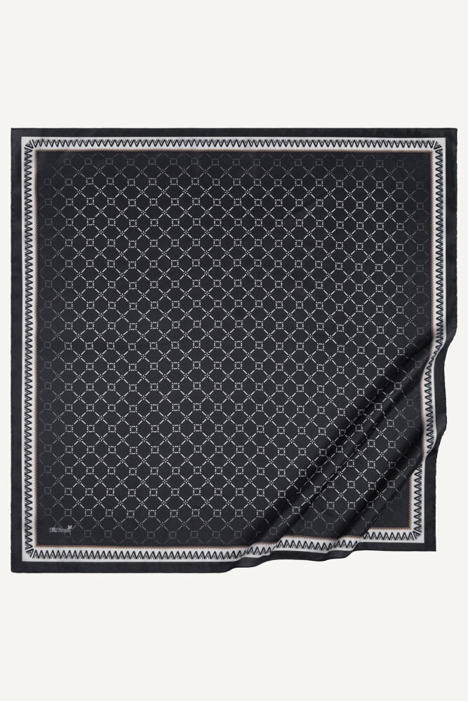 Siyah Elmas Bağ Desen Kristal Eşarp - 2