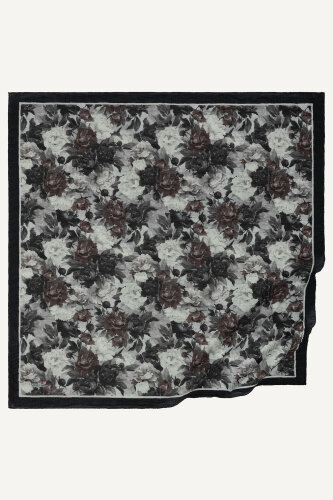 Siyah Gece Çiçeği Desenli Müslin Eşarp (1)