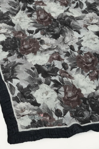Siyah Gece Çiçeği Desenli Müslin Eşarp - 3