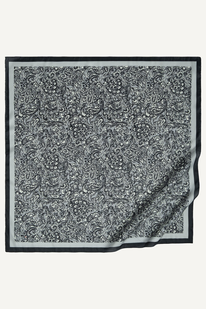 Siyah-Gri Etnik Desen Kristal Eşarp - 2