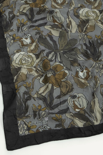 Siyah-Gri Vintage Flora Desen Kraş Eşarp - 3