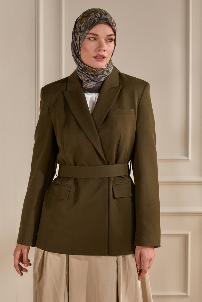 Siyah-Gri Vintage Flora Desen Kraş Eşarp - 1