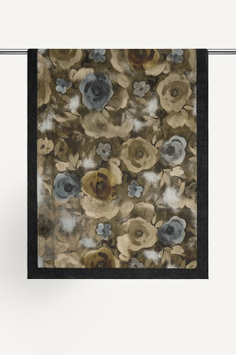 Siyah Kahve Suluboya Gül Desenli Kraş Şal