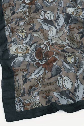 Siyah-Kahve Vintage Flora Desen Kraş Eşarp - 3