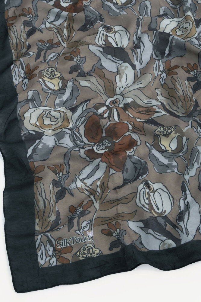 Siyah-Kahve Vintage Flora Desen Kraş Eşarp - 3