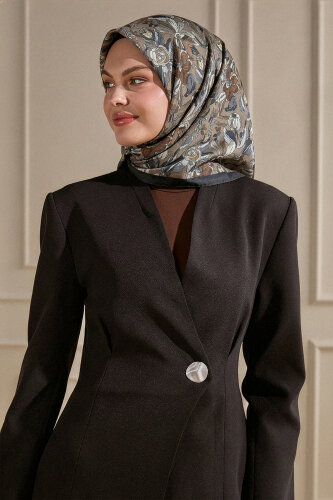 Siyah-Kahve Vintage Flora Desen Kraş Eşarp