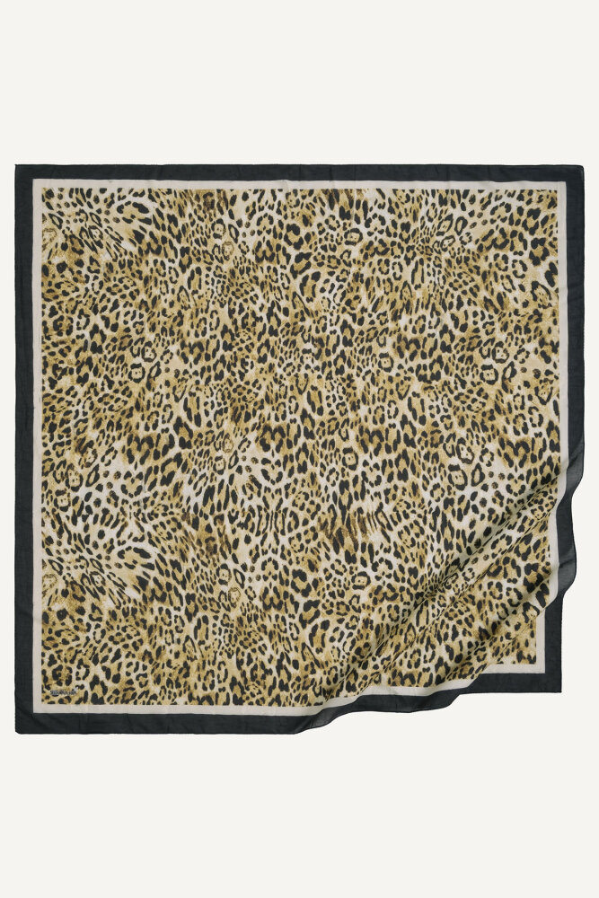 Siyah Leopar Desenli Kraş Eşarp - 2