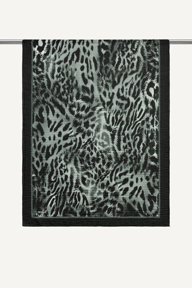 Siyah Leopar Desenli Müslin Şal - 1