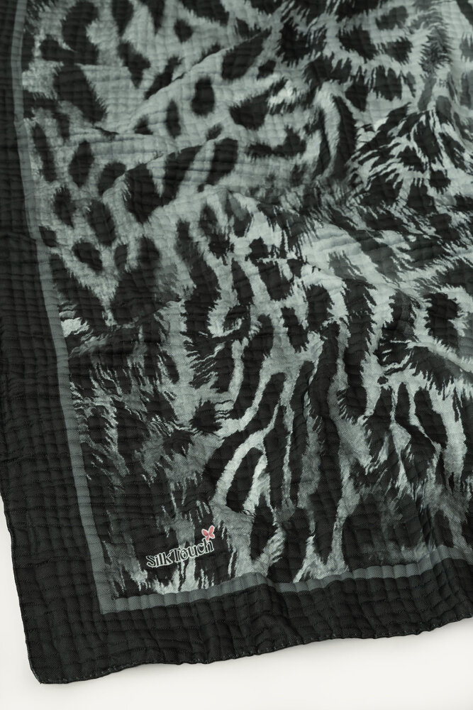 Siyah Leopar Desenli Müslin Şal - 2