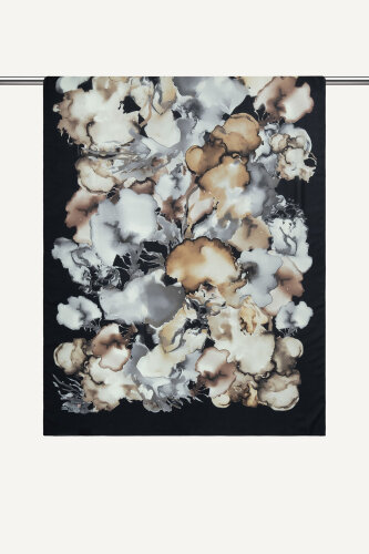 Siyah Mermer Bulutu Desenli Fransız İpeği Şal (1)