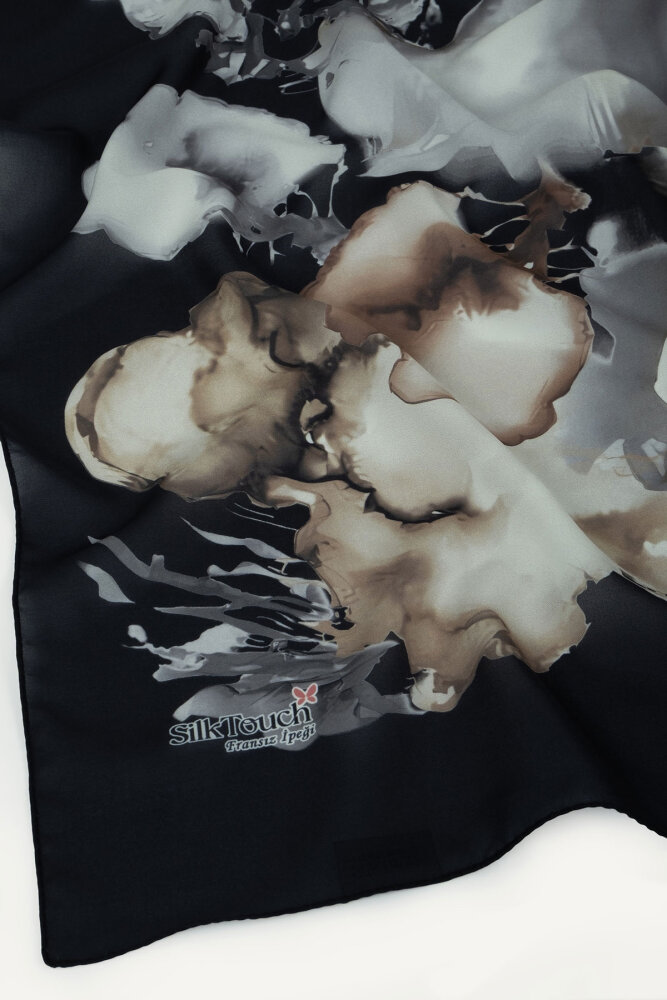 Siyah Mermer Bulutu Desenli Fransız İpeği Şal - 3