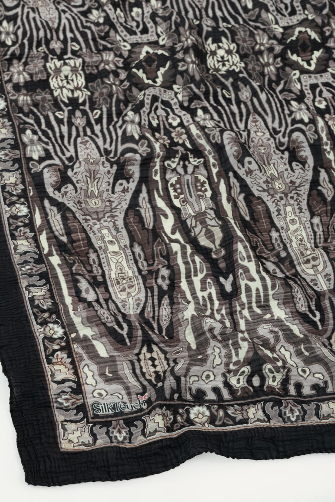 Siyah Miras Desenli Müslin Eşarp - 3