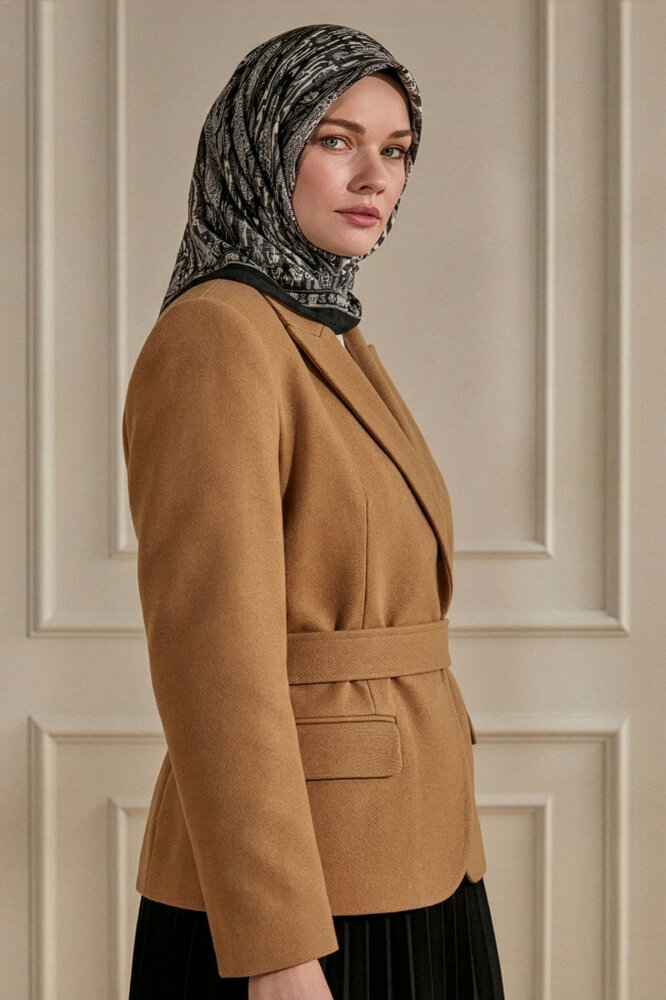 Siyah Miras Desenli Müslin Eşarp - 1