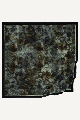 Siyah Nostaljik Gül Desenli Müslin Eşarp (1)