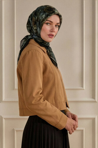 Siyah Nostaljik Gül Desenli Müslin Eşarp