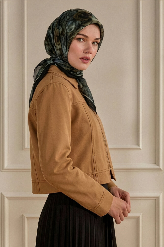 Siyah Nostaljik Gül Desenli Müslin Eşarp - 1