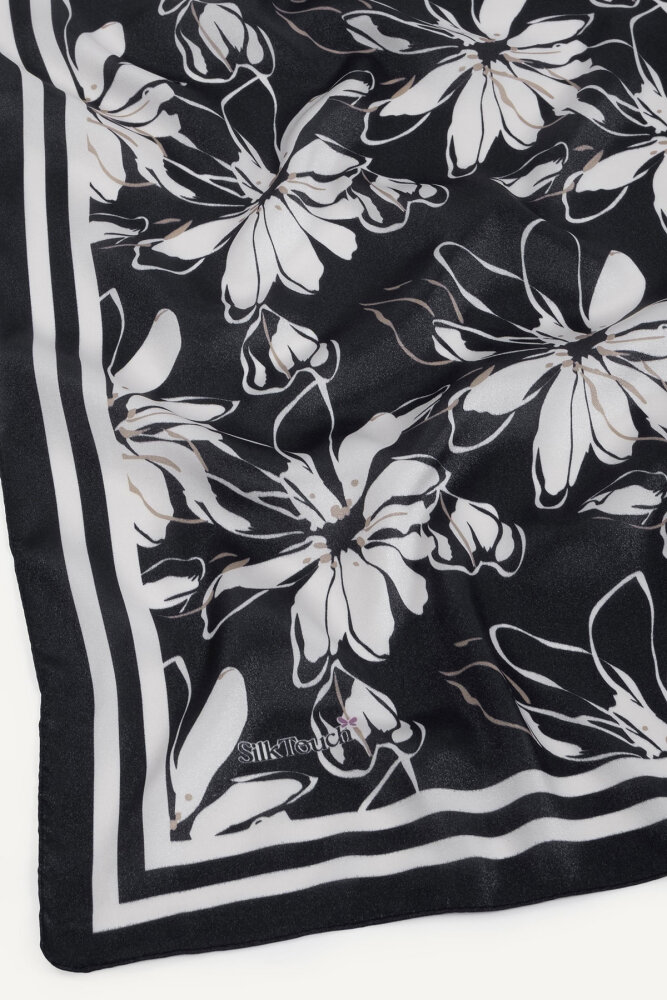 Siyah Şakayık Desen Kristal Eşarp - 3