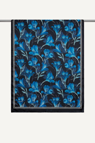 Siyah-Saks Lale Desenli İdol Vual Şal