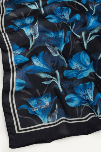 Siyah-Saks Lale Desenli İdol Vual Şal (1)