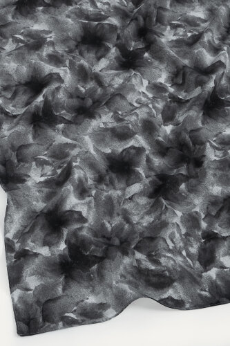 Siyah Sisli Buket Desen Rami Şal (1)