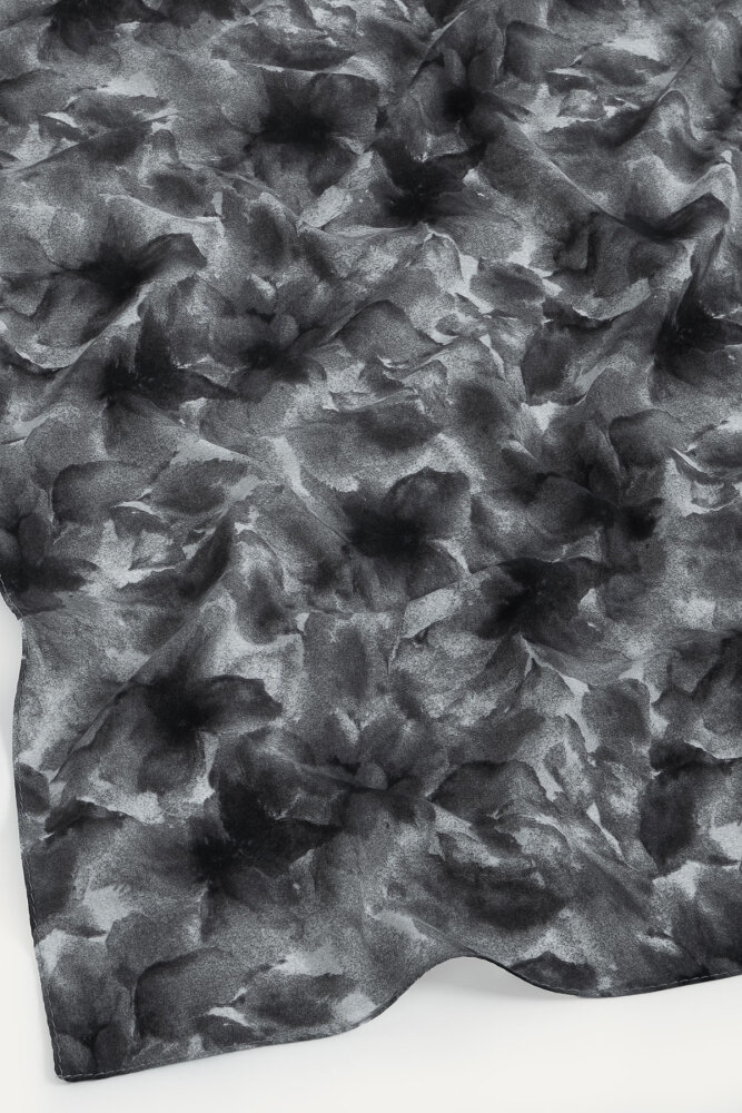 Siyah Sisli Buket Desen Rami Şal - 2