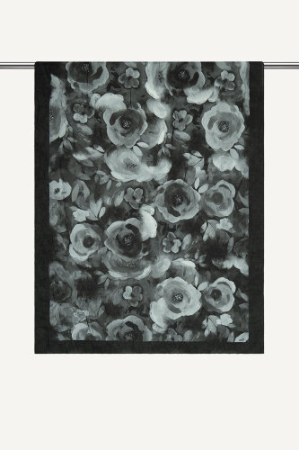 Siyah Suluboya Gül Desenli Kraş Şal