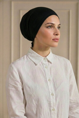 Siyah Türban Tesettür Dikişli Bone 