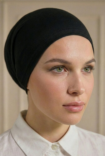 Siyah Türban Tesettür Dikişli Bone  (1)