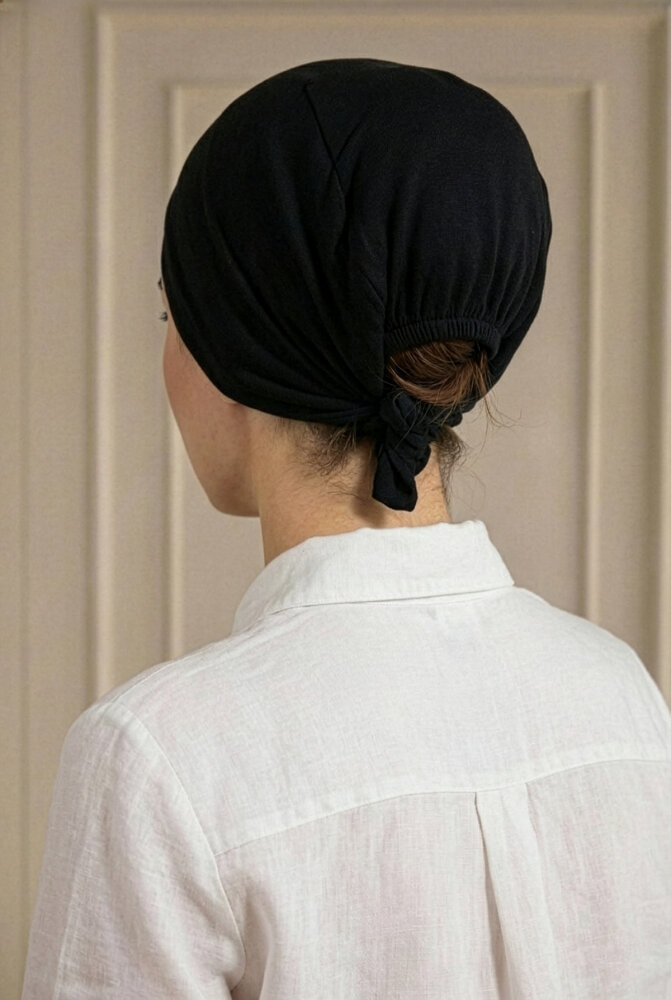 Siyah Türban Tesettür Dikişsiz Bone  - 3