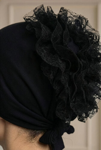 Siyah Türban Tesettür Dikişsiz Fırfırlı Bone - 3