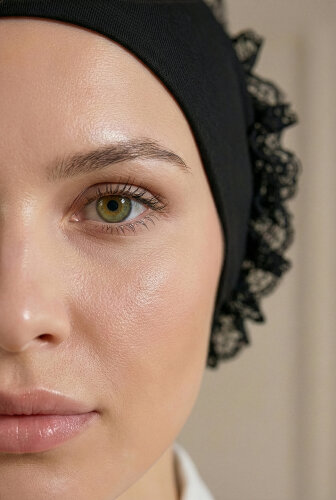 Siyah Türban Tesettür Dikişsiz Fırfırlı Bone (1)