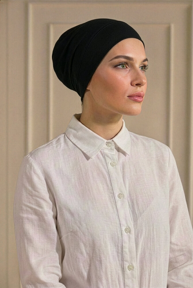 Siyah Türban Tesettür Geçme Bone - 1