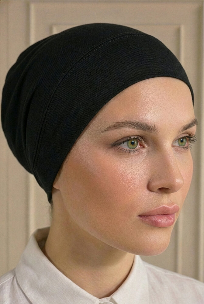 Siyah Türban Tesettür Geçme Bone - 2