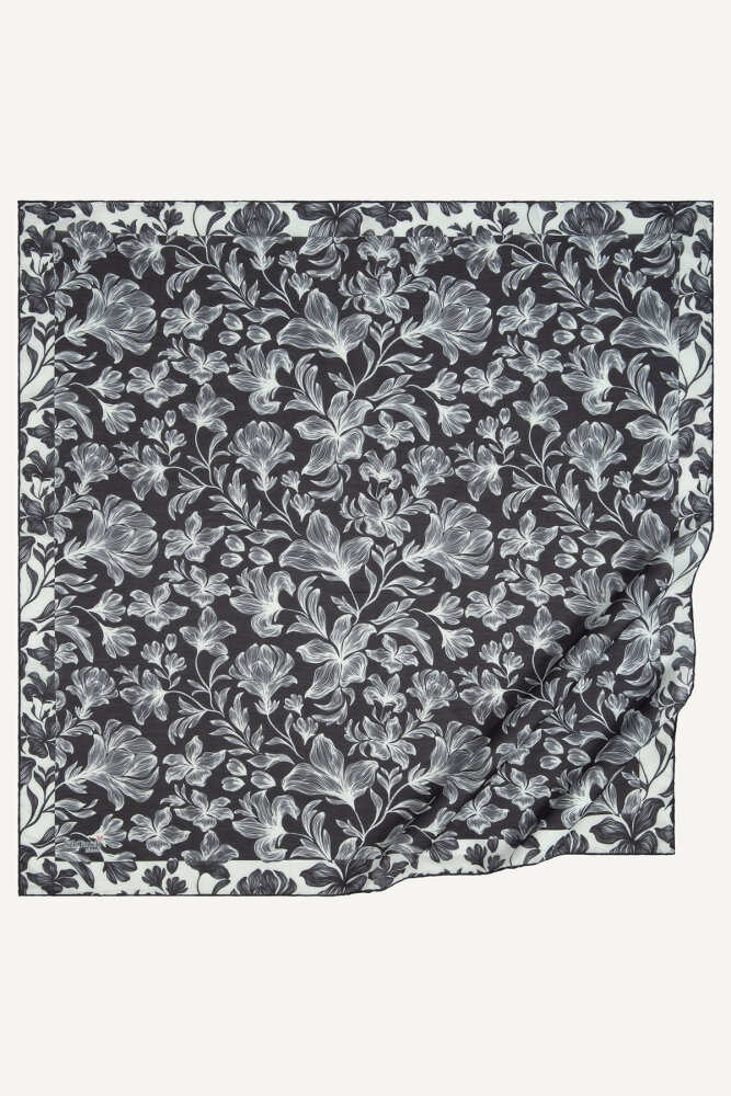 Siyah Zambak Desen Natural Eşarp - 2