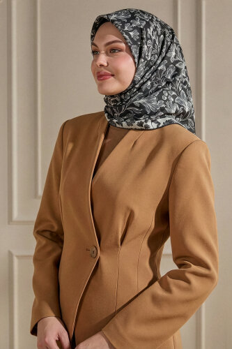 Siyah Zambak Desen Natural Eşarp