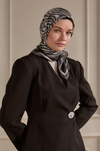 Siyah Zebra Desen Kristal Eşarp