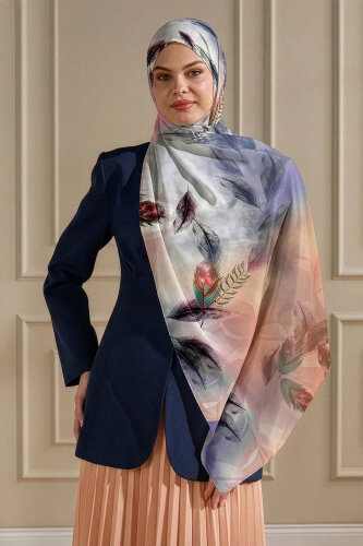 Somon Kehribar Tüyü Desenli Fransız İpeği Şal