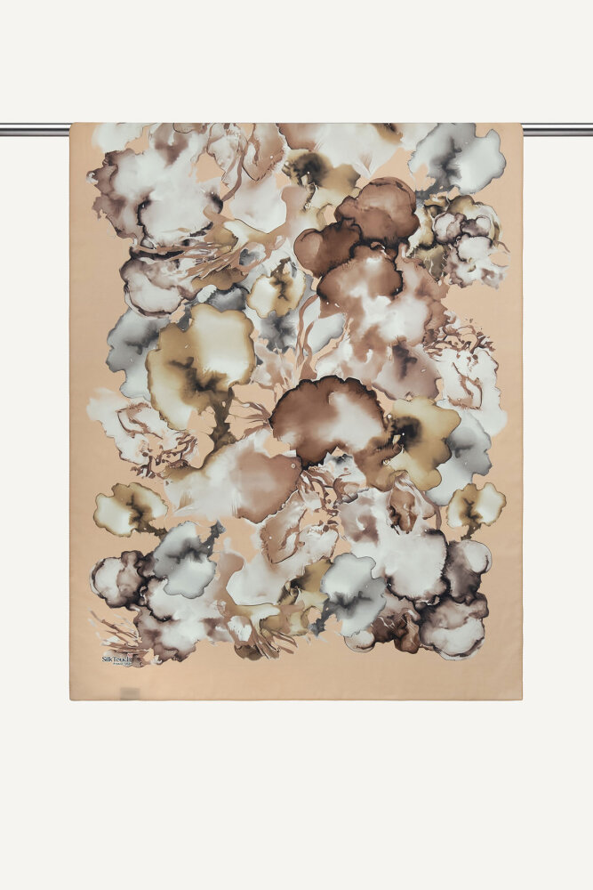 Somon Mermer Bulutu Desenli Fransız İpeği Şal - 2