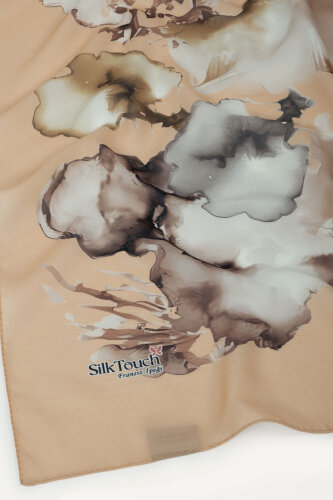 Somon Mermer Bulutu Desenli Fransız İpeği Şal - 3