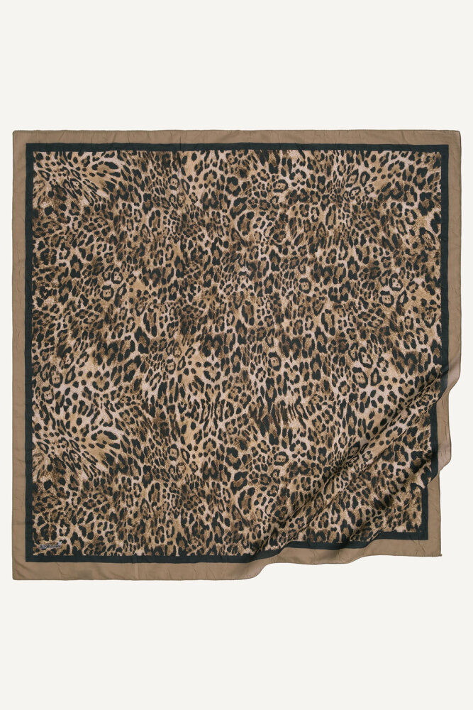 Sütlü Kahve Leopar Desenli Kraş Eşarp - 2