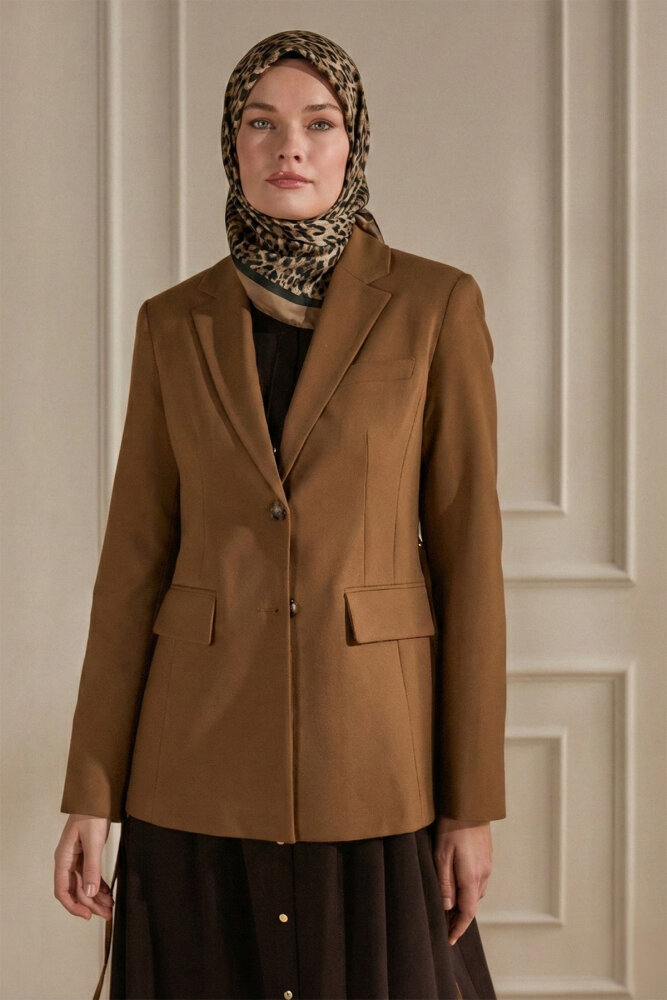 Sütlü Kahve Leopar Desenli Kraş Eşarp - 1