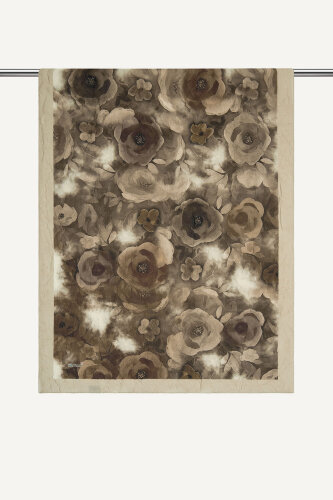 Sütlü Kahve Suluboya Gül Desenli Kraş Şal