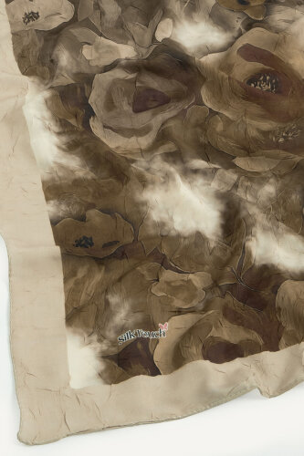 Sütlü Kahve Suluboya Gül Desenli Kraş Şal (1)