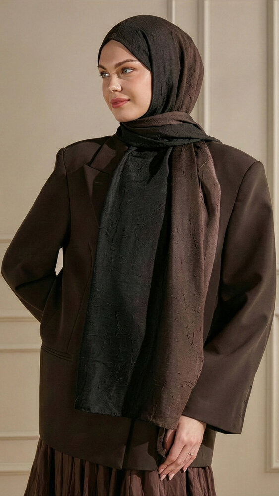 Taba Degrade Desen Pamuk Vual Şal - 1