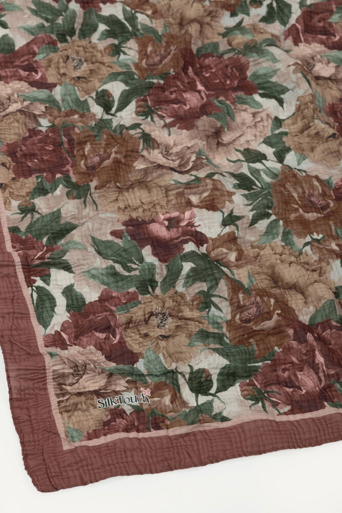 Tarçın Gece Çiçeği Desenli Müslin Eşarp - 3