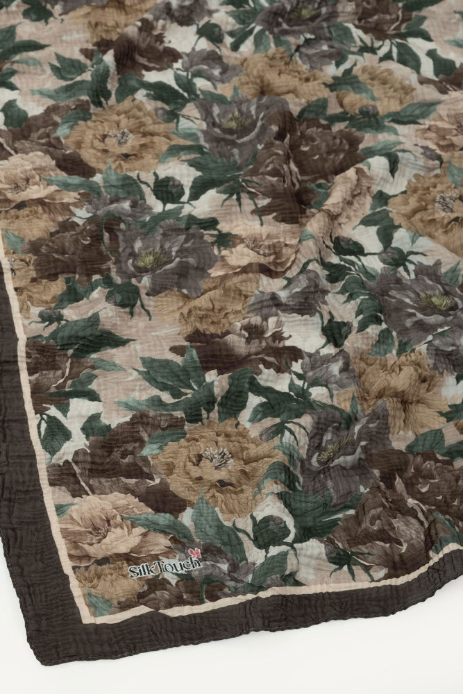 Toprak Gece Çiçeği Desenli Müslin Eşarp - 3