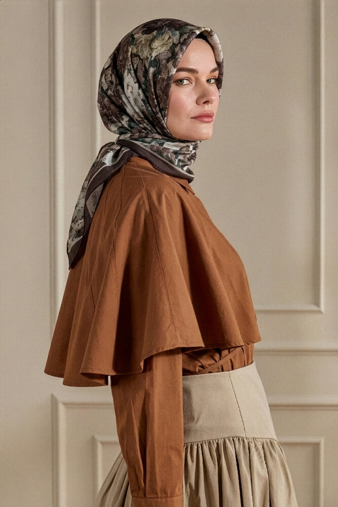 Vizon Gece Çiçeği Desenli Müslin Eşarp - 1