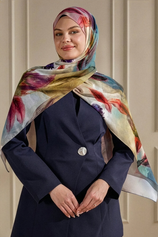 Vizon Kehribar Tüyü Desenli Fransız İpeği Şal - 1