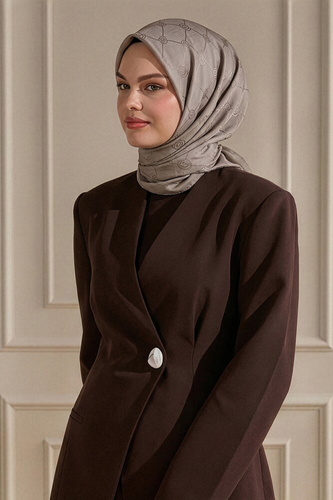 Vizon Monogram Desen Mercan Eşarp - 1