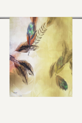 Yağ Yeşili Kehribar Tüyü Desenli Fransız İpeği Şal (1)